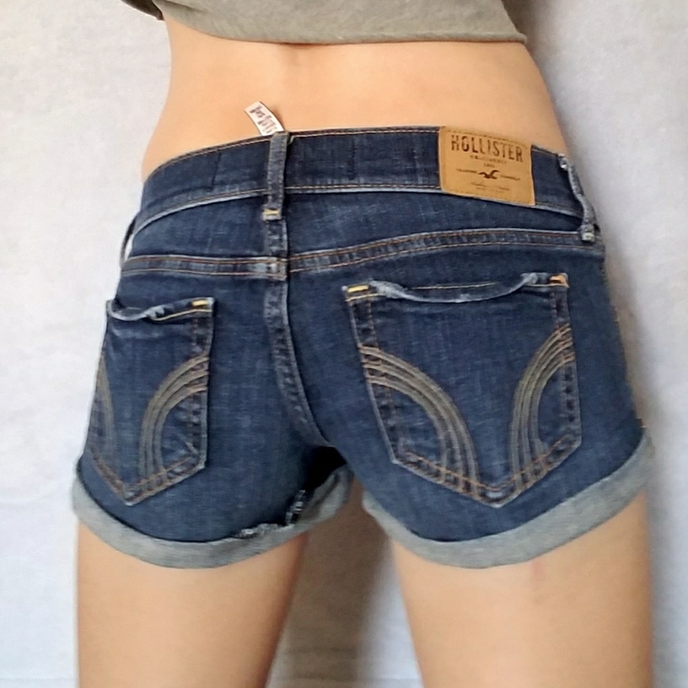 Hollister cuffed dark denim shorts